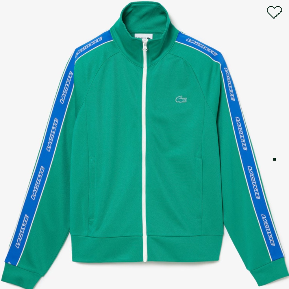 Lacoste Men's Heritage High-Neck Zip-Up Sweatshirt. Size XXL. Green w/ blue trim